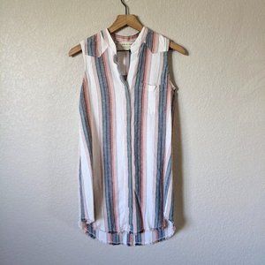 Cloth & Stone Striped Button Front Sleeveless Linen Blend Dress S
